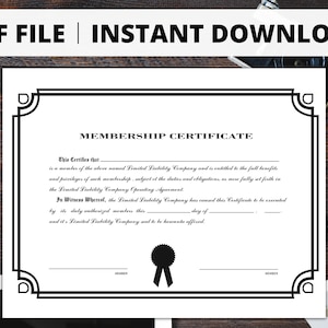 LLC Membership Certificate ︱ Instant Download︱PDF
