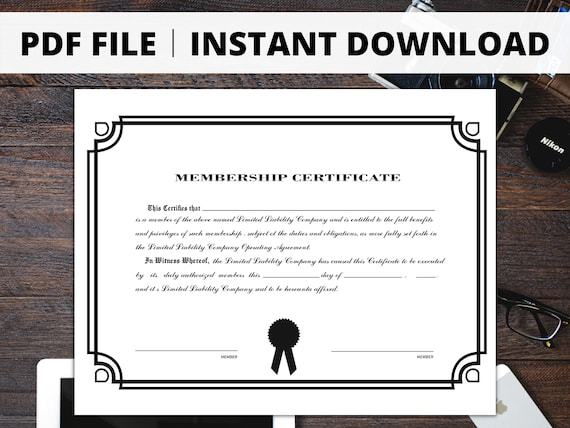 LLC Membership Certificate Instant Downloadpdf - Etsy
