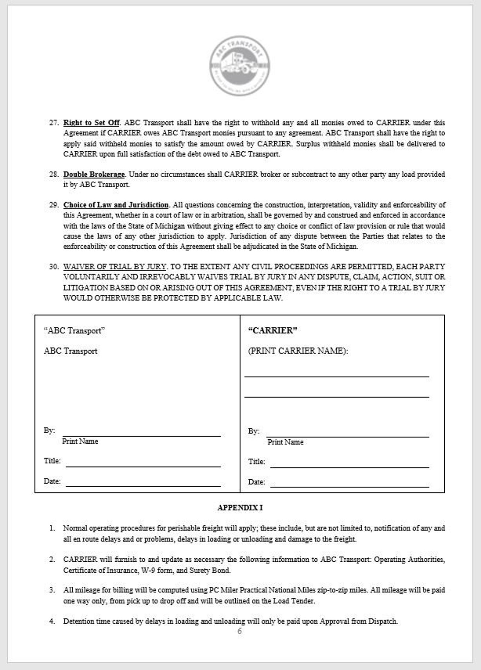 Carrier Agreement Package Broker Template carrier Agreement Etsy