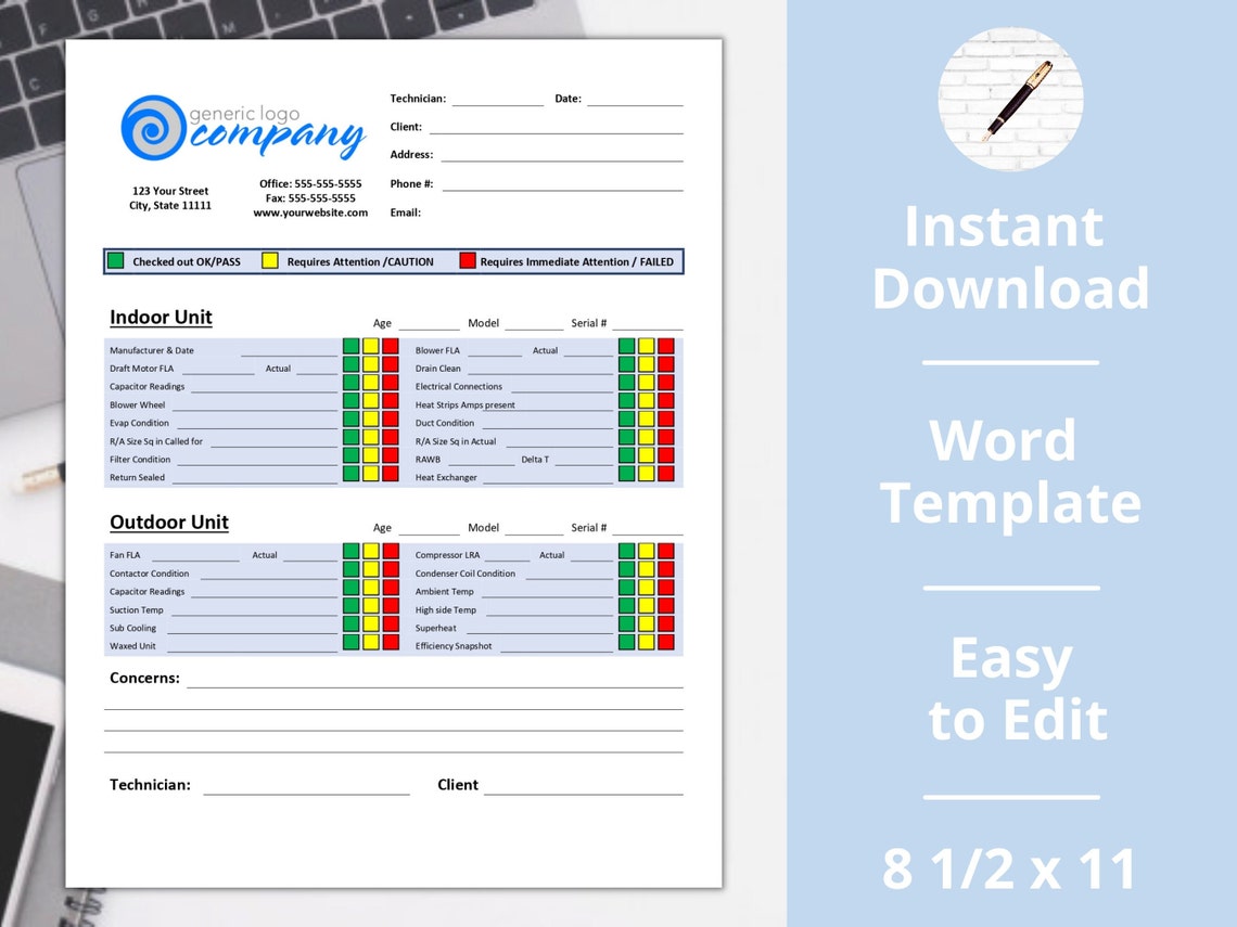 Air Conditioning HVAC Inspection Inspection Checklist word Etsy