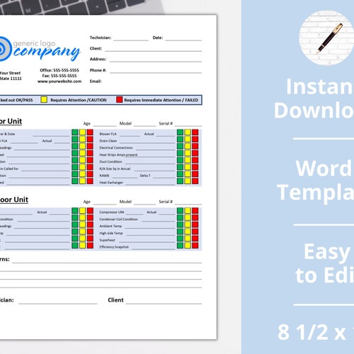 Air Conditioning HVAC Inspection Inspection Checklist word Etsy