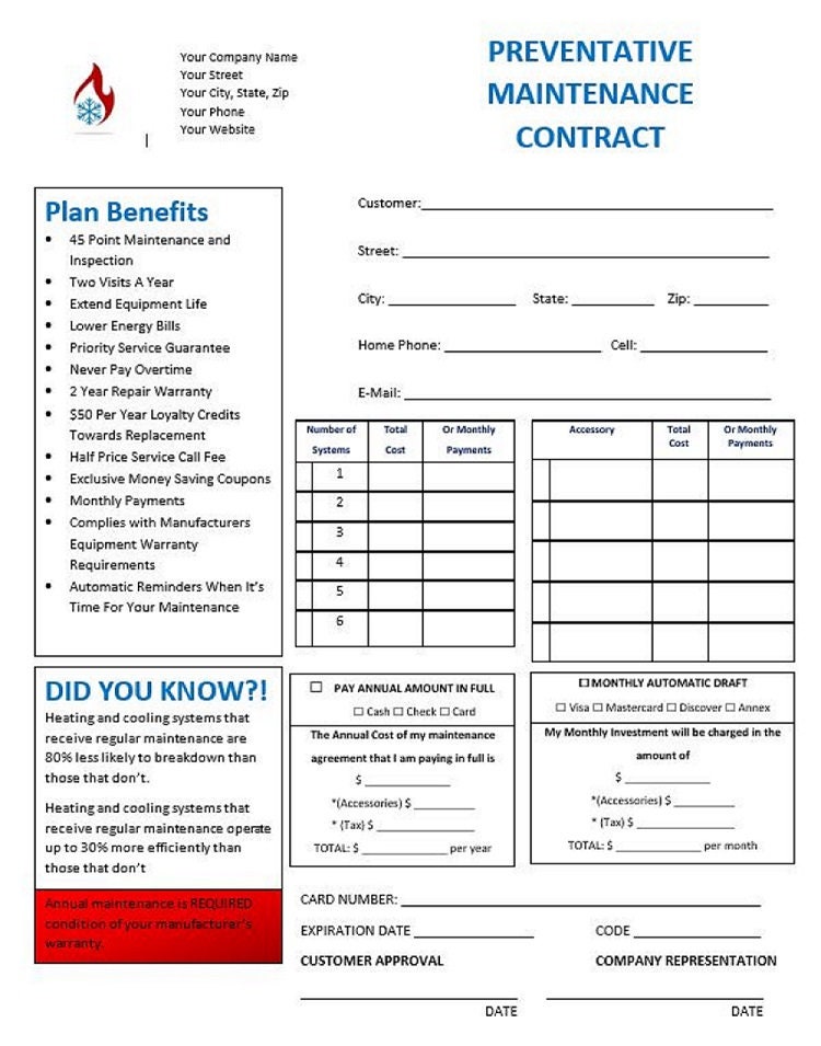 HVAC Preventative Maintenance Contract Template Service Contract HVAC Preventative Maintenance Contract Template Service Contract