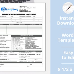 Preventative Maintenance Agreement ︱ Contract ︱Agreement ︱Template︱ Instant Download