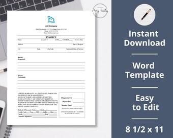 Service Vorlage︱Rechnung︱Sanitär︱HLK︱Reparaturfirma︱Instant Download ︱Word