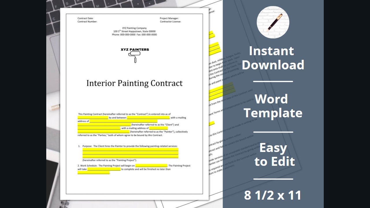 Painting Company Contract agreement painter template - Etsy