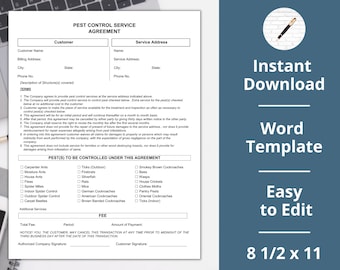 Pest Control Service Agreement  ︱ Estimate ︱Template ︱Invoice ︱Contract