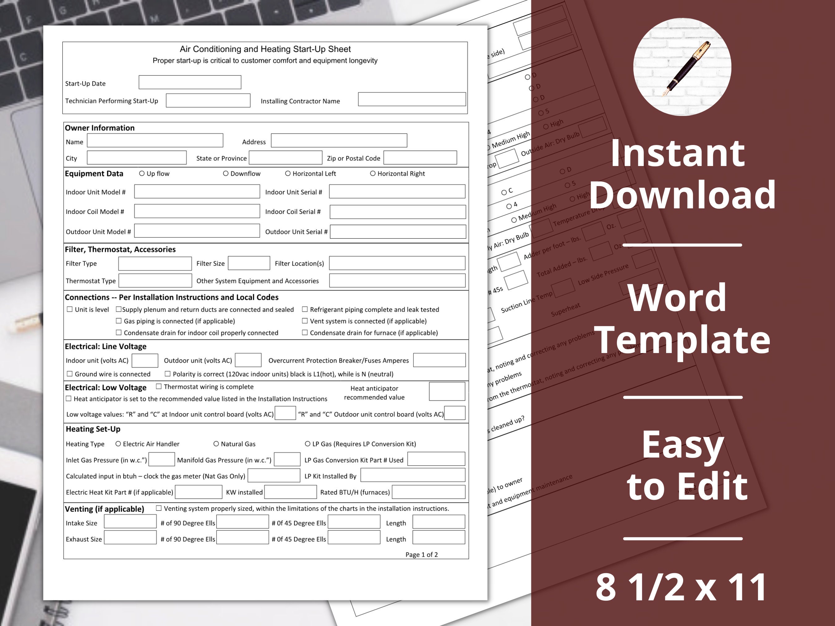 AC Start up Check List Sheet instant Download HVAC Heating air Conditioning Etsy