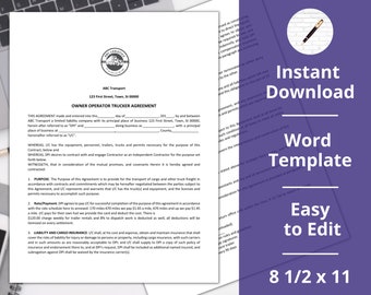 Owner-Operator Trucker Agreement︱ Instant Download ︱Microsoft Word ︱Contract