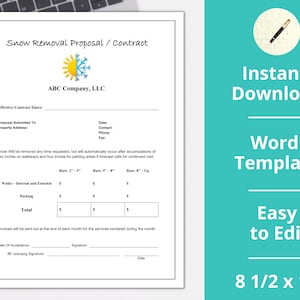 Snow Removal ︱ Snow Plowing Agreement ︱ Template ︱Invoice ︱Proposal ︱Estimate︱ Contract