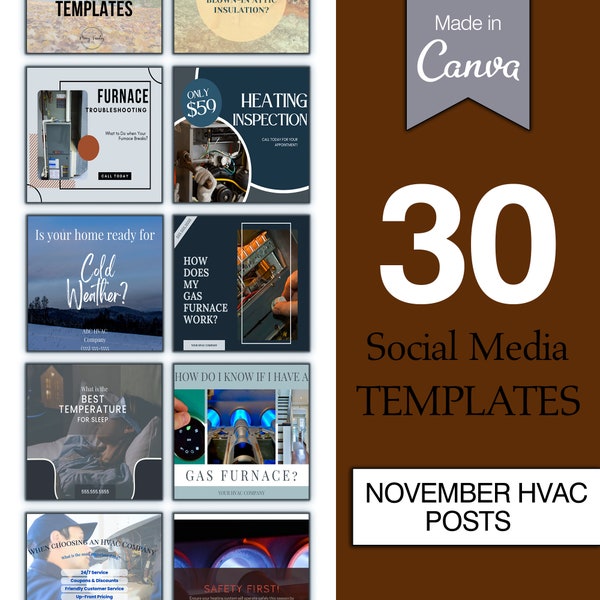 HVAC ︱November Social Media Posts ︱Heating & Cooling Fall︱  Includes Post Text/Scripts ︱Templates︱ Instant Download