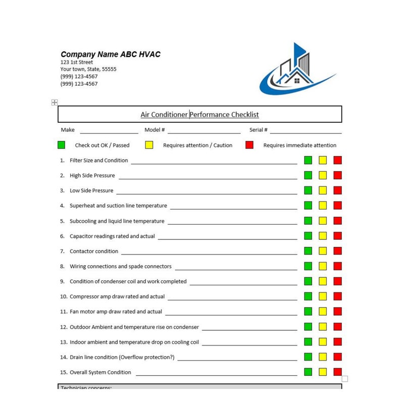 Air Conditioning HVAC Inspection Checklist PDF word Etsy Finland