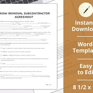 Snow Removal Subcontractor Agreement ︱ BID︱ Template ︱Invoice ︱Proposal ︱Estimate︱ Contract