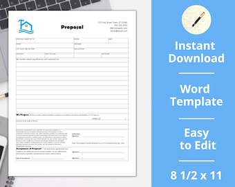 Construction Proposal︱ Agreement ︱Contract ︱ Template ︱Construction︱ Instant Download ︱Edit in Word or Docs