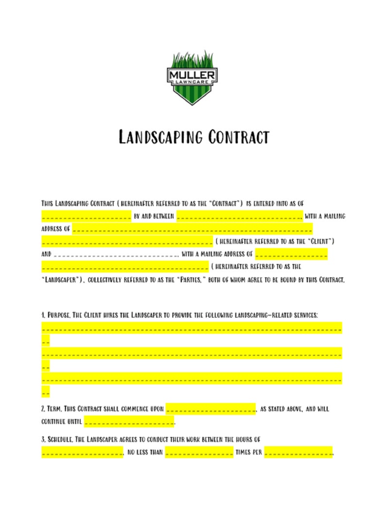 Landscaping Contract Template Sample Agreement Etsy