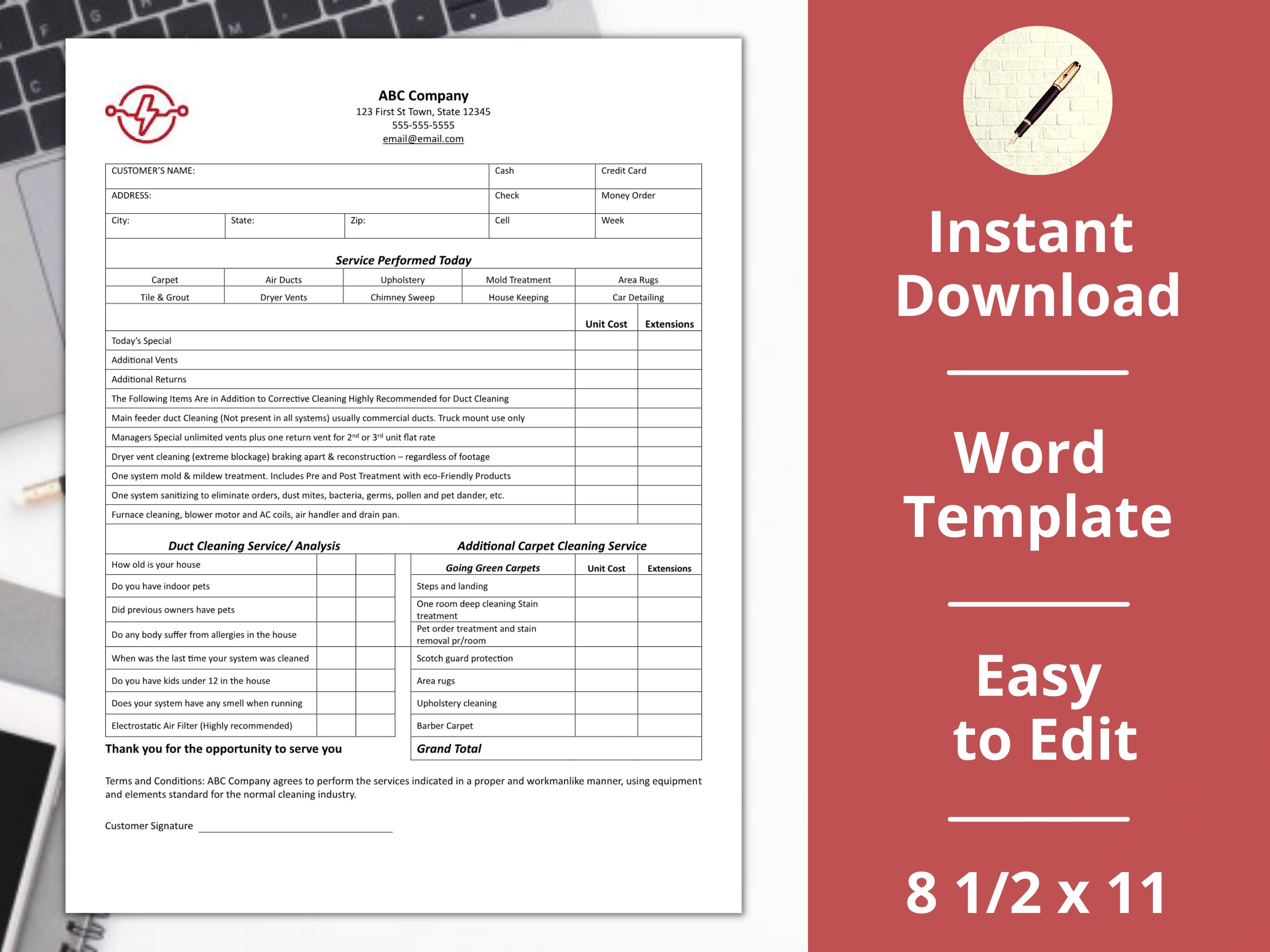 Air Duct Cleaning ︱ Carpet Cleaning ︱multi-service ︱receipt