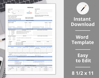 Peut inclure: Un modèle de proposition de peinture imprimable au format document Word. Le modèle comprend des sections pour les informations du client, les zones à peindre, la préparation de la surface, les prix et les estimations de travaux supplémentaires. Le modèle est conçu pour les entrepreneurs en peinture afin de fournir des propositions professionnelles à leurs clients.