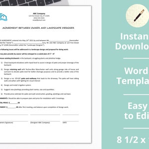 Landscape Agreement ︱ Landscaping Contract ︱Design ︱ Instant Download