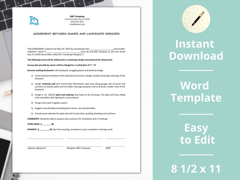 Landscape Agreement ︱ Landscaping Contract ︱design ︱ Instant Download Landscape Agreement ︱ Landscaping Contract ︱design ︱ Instant Download