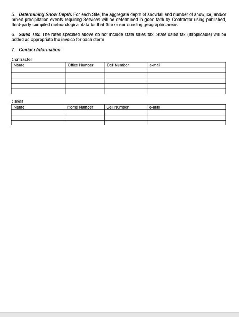 Snow Removal Agreement Template invoice proposal Etsy
