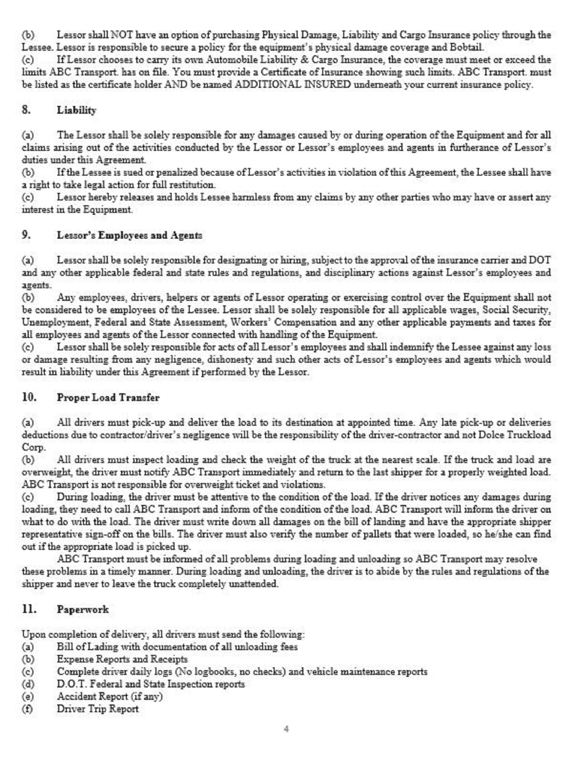 Owner operator Lease Agreement Instant Download Microsoft Etsy