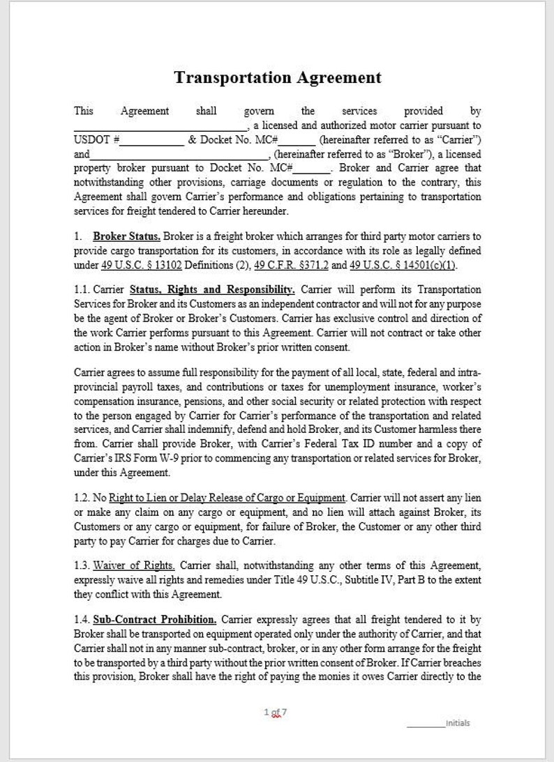 Carrier Packet Broker Template carrier Agreement Trucking Company Carrier Packet Broker Template carrier Agreement Trucking Company