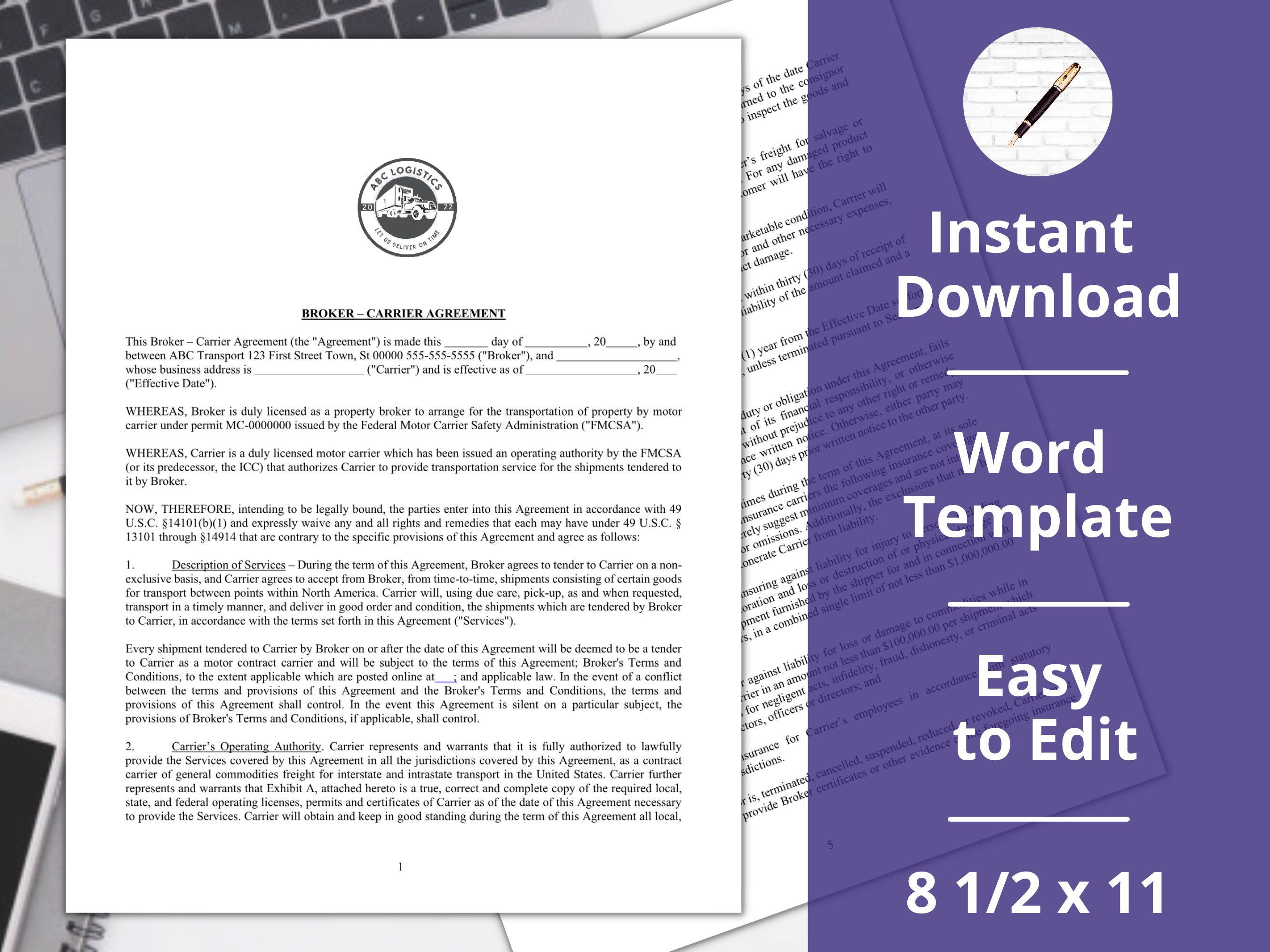 Brokercarrier Agreement contract instant Download template microsoft Brokercarrier Agreement contract instant Download template microsoft