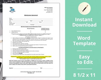 Pool Maintenance Contract ︱ Service Contract ︱ Agreement ︱Instant Download ︱ Easy to Edit