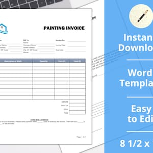 Painter Invoice ︱ Painting Company Receipt ︱ Instant Download ︱ Construction Invoice︱ Word Format