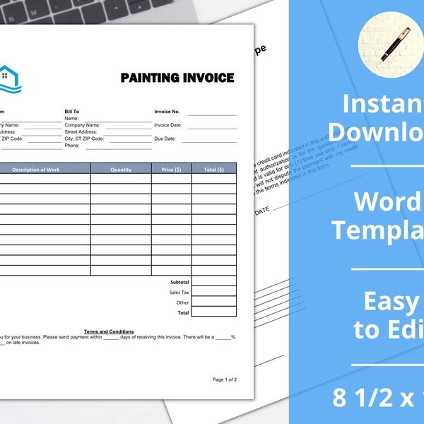 Painter Invoice ︱ Painting Company Receipt ︱ Instant Download ︱ Construction Invoice︱ Word Format