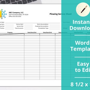 Snow Removal ︱ Snow Plowing Service Sheet︱ Template ︱Snow Plow Log︱Proposal ︱Estimate︱ Contract
