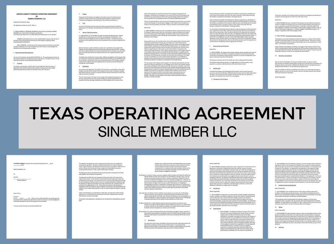 Texas Operating Agreement template LLC instant Download single Member Texas Operating Agreement template LLC instant Download single Member