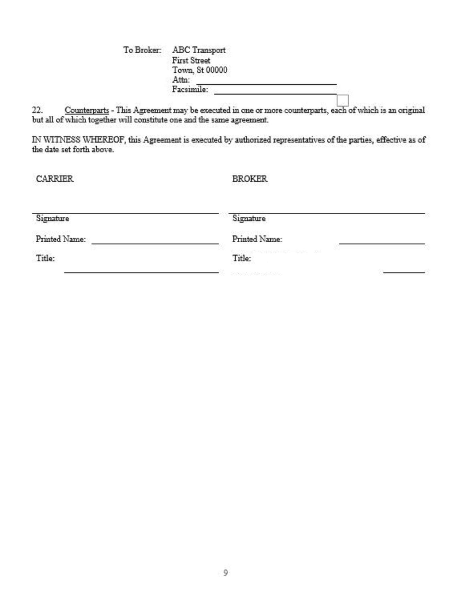 Brokercarrier Agreement contract instant Download template microsoft