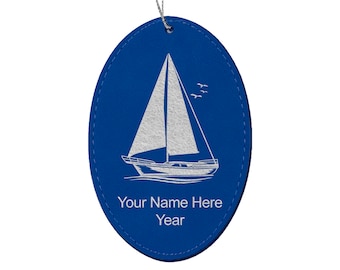 Beach LaserGram Faux Leather Oval Ornament Palm Trees Tropical Island