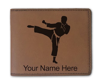 Faux Leather Money Clip Wallet Karate Woman Personalized Engraving Included