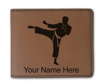 Faux Leather Money Clip Wallet Karate Woman Personalized Engraving Included