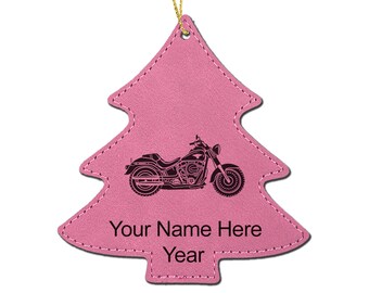 LaserGram Faux Leather Christmas Ornament, Motorcycle, Personalized Engraving Included