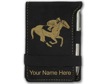 Faux Leather Mini Notepad, Horse Racing, Personalized Engraving Included