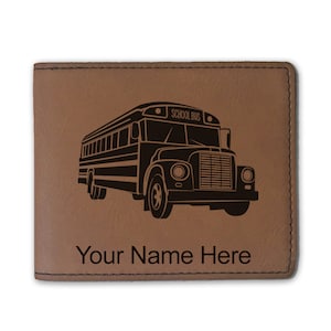 Cartera plegable de cuero sintético, autobús escolar, grabado personalizado incluido