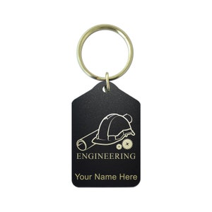 Black Metal Keychain, Engineering, Personalized Engraving Included