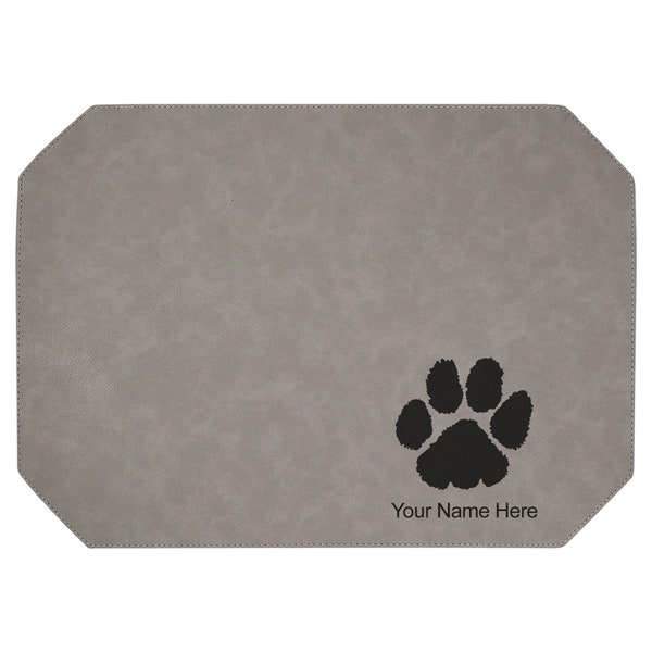 Faux Leather Place Mat, Paw Print, Personalized Engraving Included