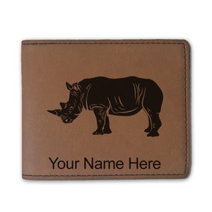 Cartera plegable de piel sintética, rinoceronte, grabado personalizado incluido
