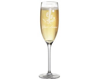 Champagne Glass, Cactus, Personalized Engraving Included