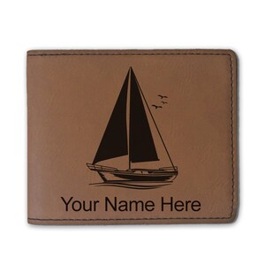 Cartera plegable de cuero sintético, velero, grabado personalizado incluido