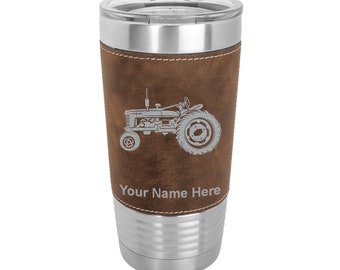 20oz Faux Leather Tumbler, Old Farm Tractor, Personalized Engraving Included