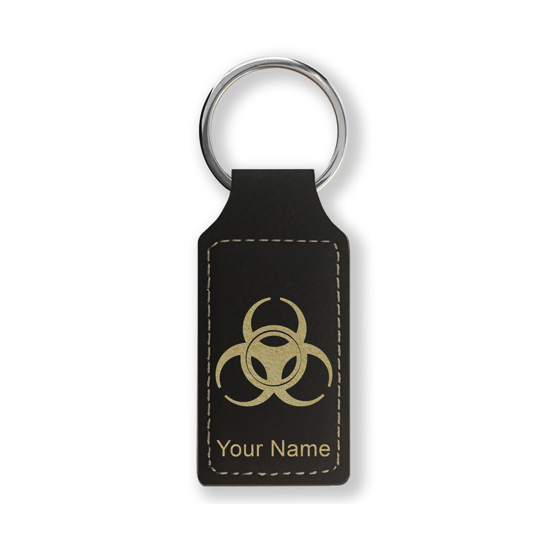 Faux Leather Rectangle Keychain, Biohazard Symbol, Personalized ...