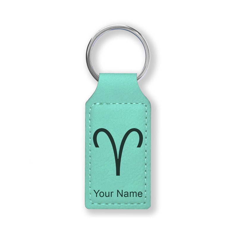 Faux Leather Rectangle Keychain Personalized Engraving Included Zodiac Sign Aries