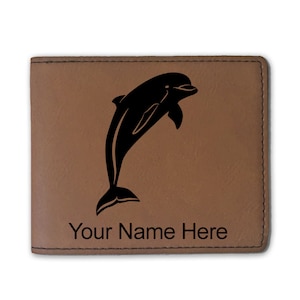 Cartera plegable de cuero sintético, delfín, grabado personalizado incluido