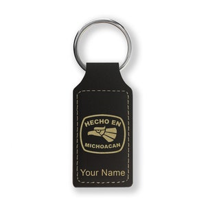 Faux Leather Rectangle Keychain, Hecho en Michoacan, Personalized Engraving Included