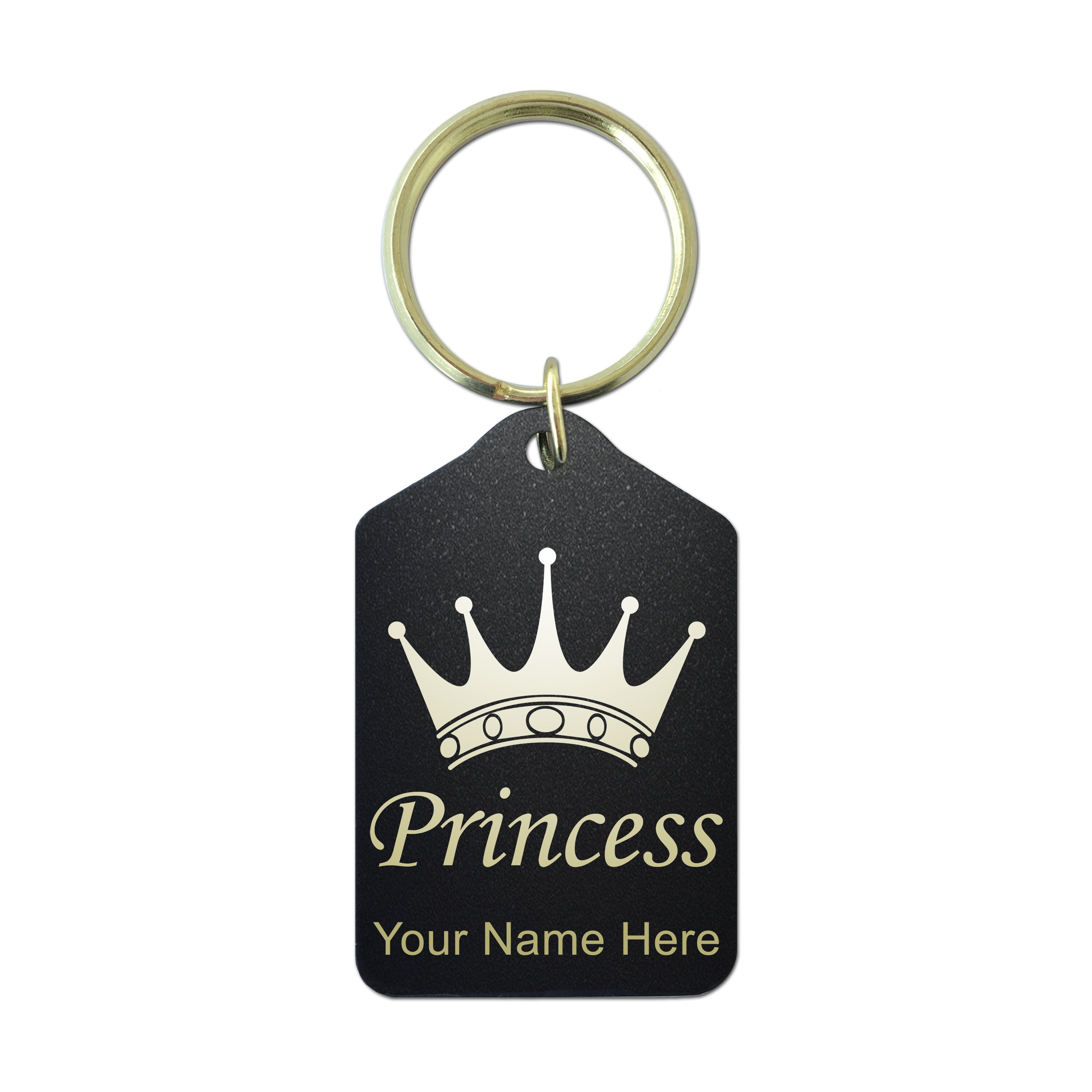 Princess Metal Key Black Metal Keychain, princess Crown, Personalized Engraving Included ...