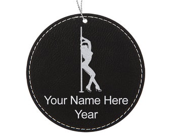 LaserGram Faux Leather Christmas Ornament, Pole Dancer, Personalized Engraving Included (Round Shape)